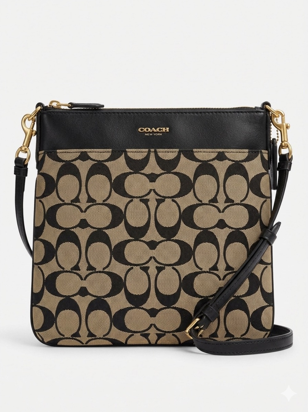 Coach Canvas Signature Crossbody in Khaki and Black